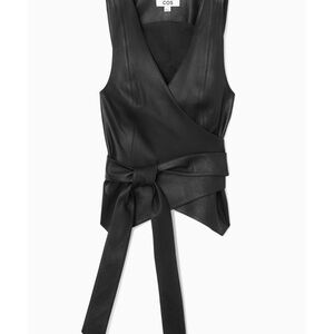 COS Black leather V-Neck Wrap Top